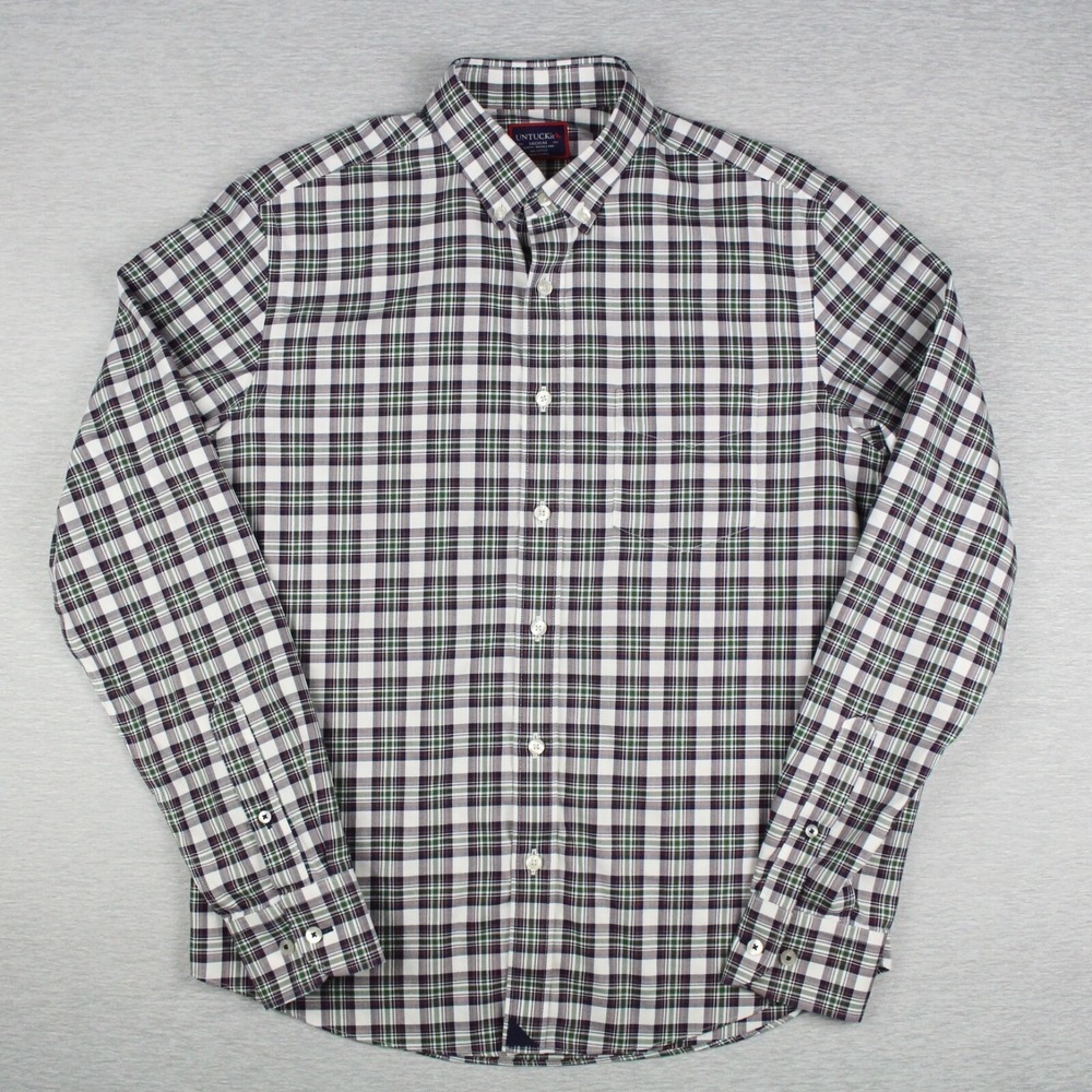 Untuckit Kamen Slim Fit Shirt Mens Medium White Blue Red Green Plaid Long Sleeve